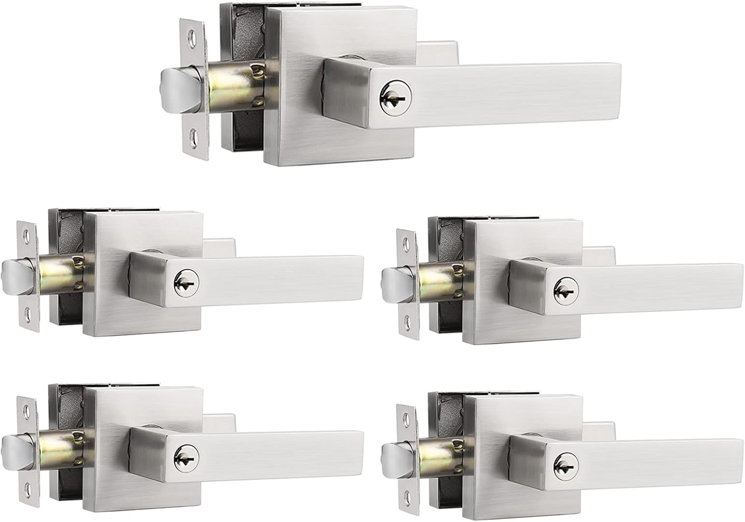 Probrico (10 Pack Black Entry Knob Combo Pack Keyed Alike, Heavy Duty Entrance Door Lever, Exterior Lockset Contemporary Style, Modern Front Door Hardware