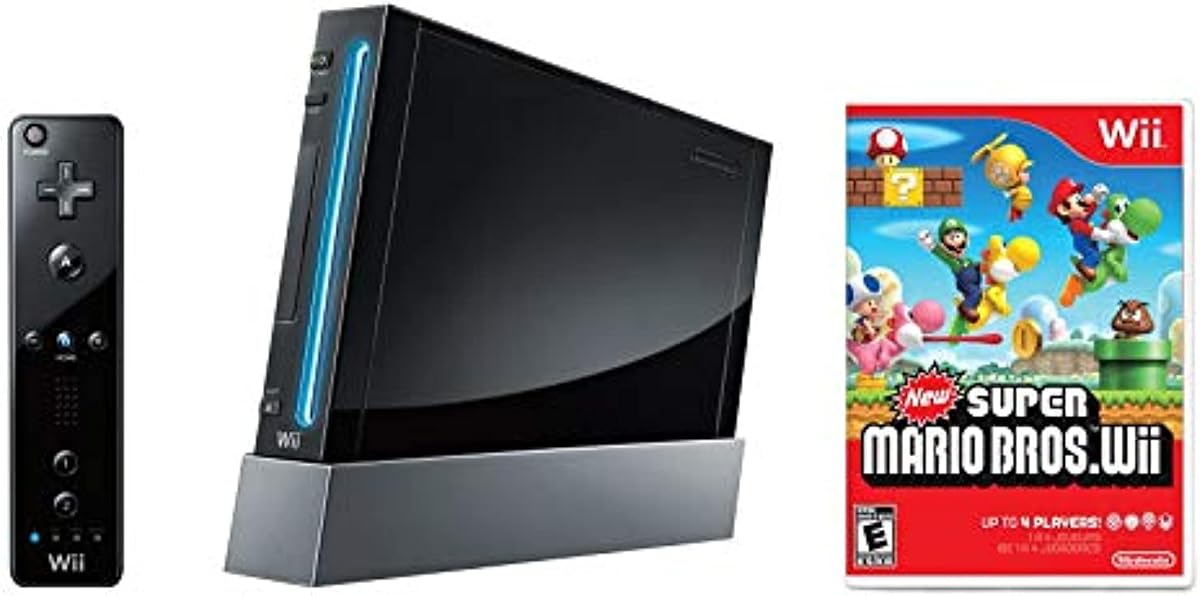 Nintendo Wii Console, Black with New Super Mario Bros Wii (Renewed)
