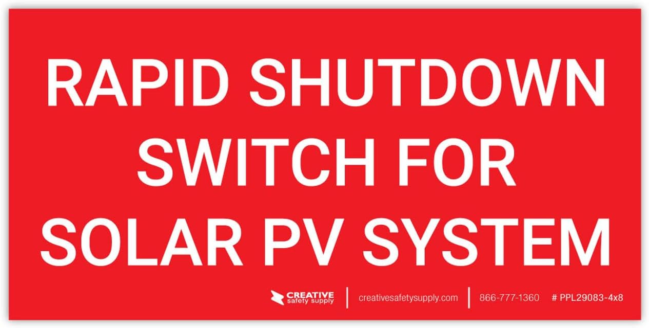 Rapid Shutdown Switch for Solar PV System - Arc Flash Label - 4" x 8" (Pack of 5)