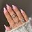 KQueenest Baby Pink Press on Nails Medium Almond Stiletto, Glossy Gel Fake Nails Medium Pure Color, Acrylic Nails Press on Feature Protective UV Coating in 24 Pcs