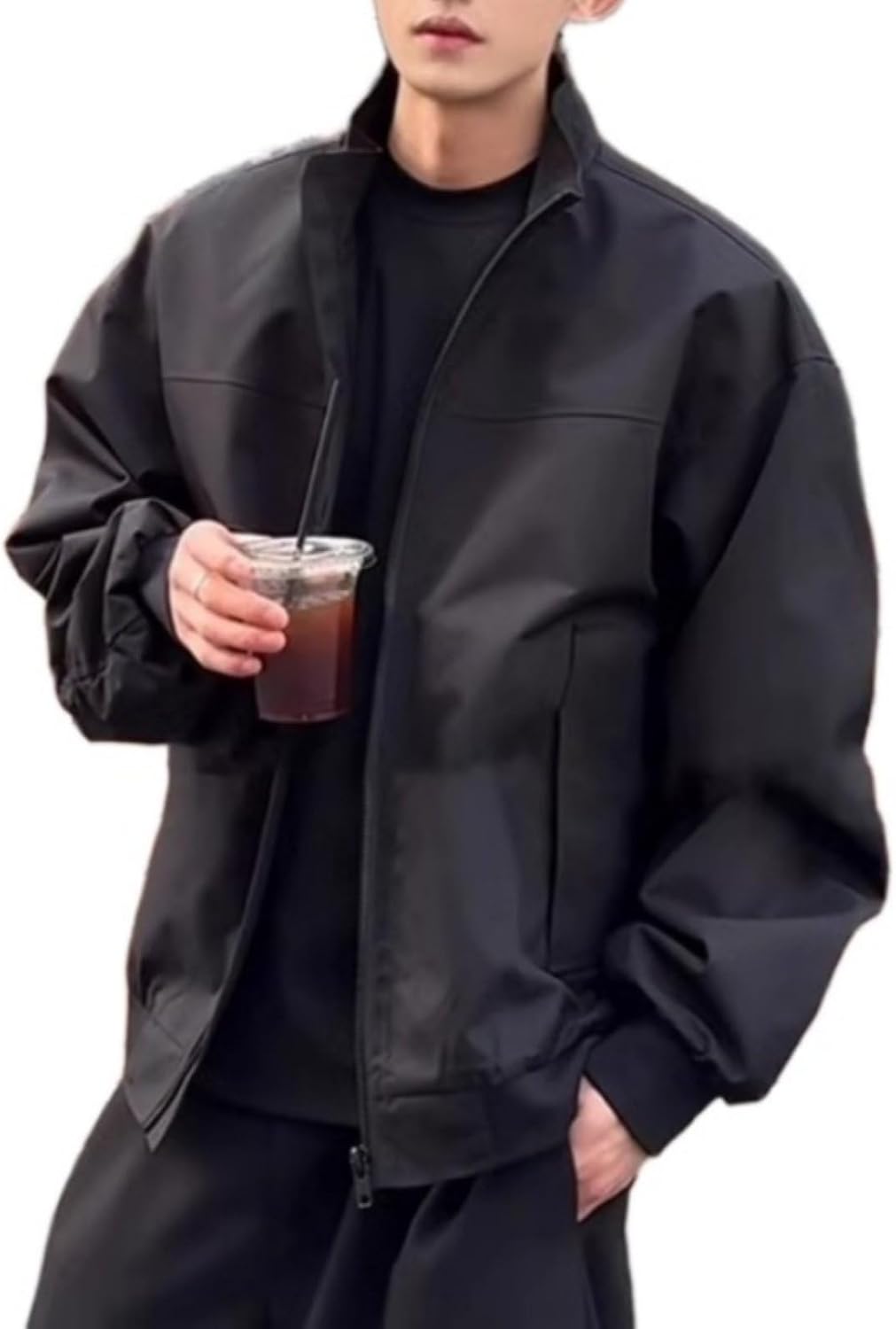Men's Sports Windbreaker Jacket Stand Collar Warm Windproof Coat for Running Travel