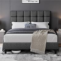 Yaheetech Letto Imbottito 160 x 200 cm con Testiera Quadrata Altezza Regolabile Doghe