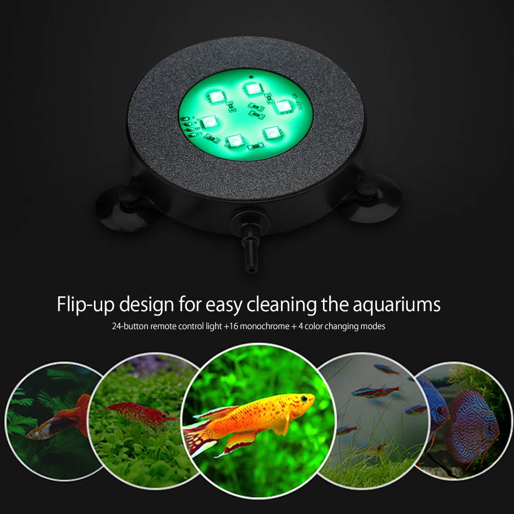 Tnfeeon LED Aquarium Air Stone, RGB Farbwechsel Unterwasser Beleuchtung mit Fernbedienung, Sauerstoff Blasenstein & Dekolampe mit Saugnapf für Fischteich und Aquarium