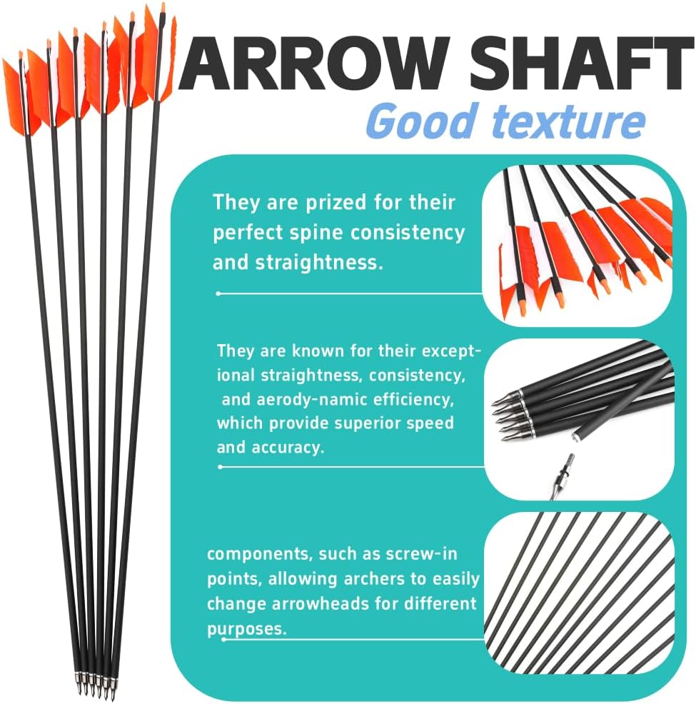 Archery Hunting Arrows with Four Natural Feathers 500 Spine Mixed Carbon Arrows 100-Grain Threaded Arrows for Recurve Bows Compound Bows Target Practice