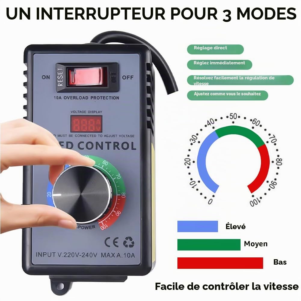 Régulateur de vitesse pour moteur 230 V, 15 A 4000 W, régulateur de tension, régulateur de tension en continu pour meuleuse d'angle, souffleur, perceuse à main, scie circulaire (10 A)