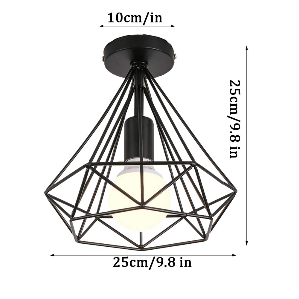 IDEGU 2er Set Deckenleuchten – Retro Diamant-Form, Schwarz, 25 Cm, E27