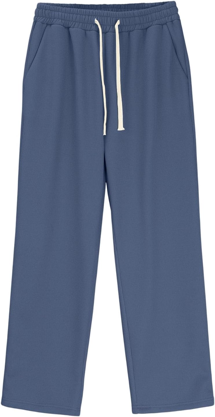 Men’s Sweatpants Casual Knit Pants Drawstring Waist Straight Leg Casual Pants with Turn Up Cuff