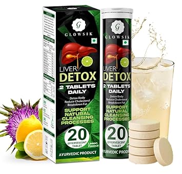 GLOWSIK Liver Detox Effervescent Tablets | Liver Detox Supplement | Plant Based Liver Support Supplement | Drop, Dissolve, Fizz, Drink | 400mg Milk Thistle | 10 Super Ayurvedic Herbs (20 Tablets)
