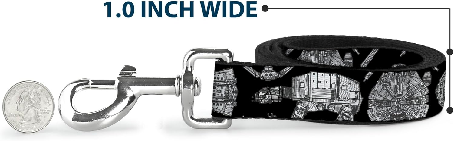 Star Wars Pet Leash, Dog Leash, Star Wars Ships and Vehicles Black Grays, 6 Feet Long 1.5 Inch Wide