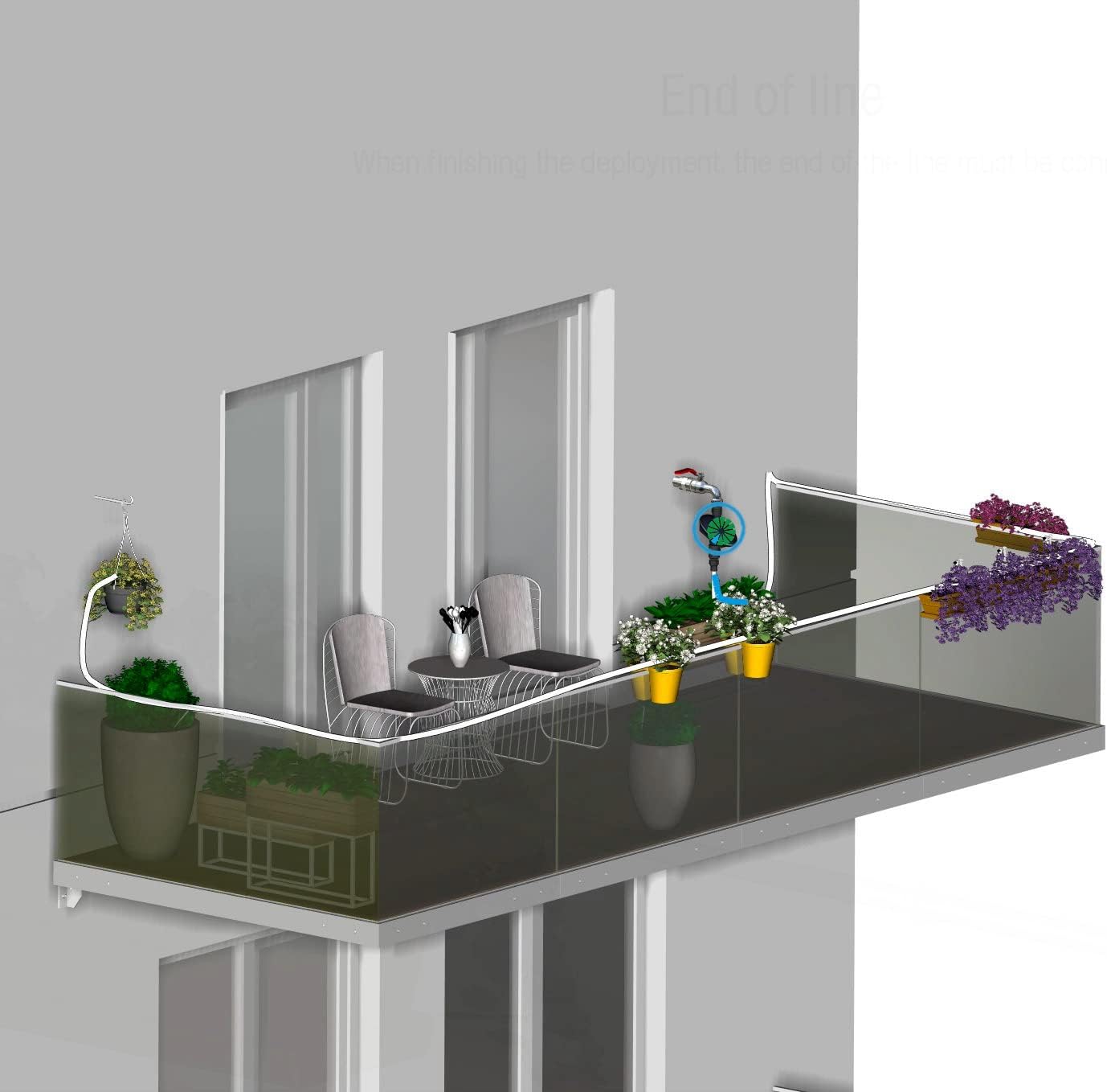 Balcony irrigation system main tube layout
