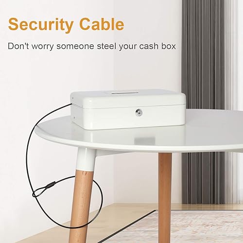 Vista 36 de Jssmst - Caja grande de seguridad para dinero con bandeja; caja con cerradura para dinero con cable de seguridad y cerradura de llave, de metal