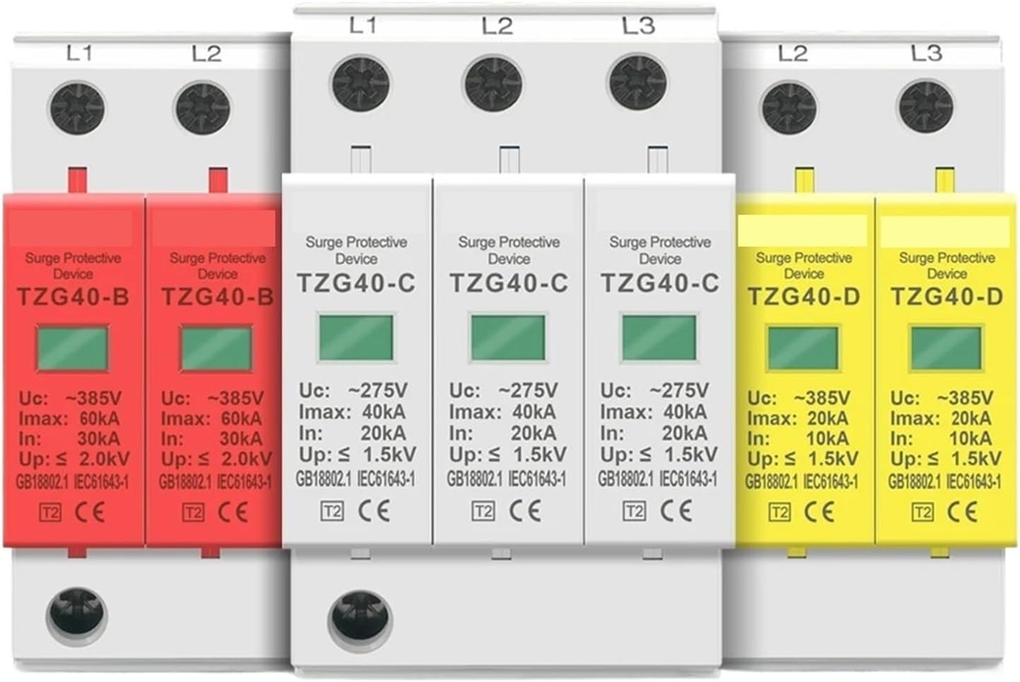 AC SPD 3P 10-20KA 20-40KA 30-60KA 275V 385V House Surge Protector Protective Low-Voltage Arrester Device(385V,20-40KA)