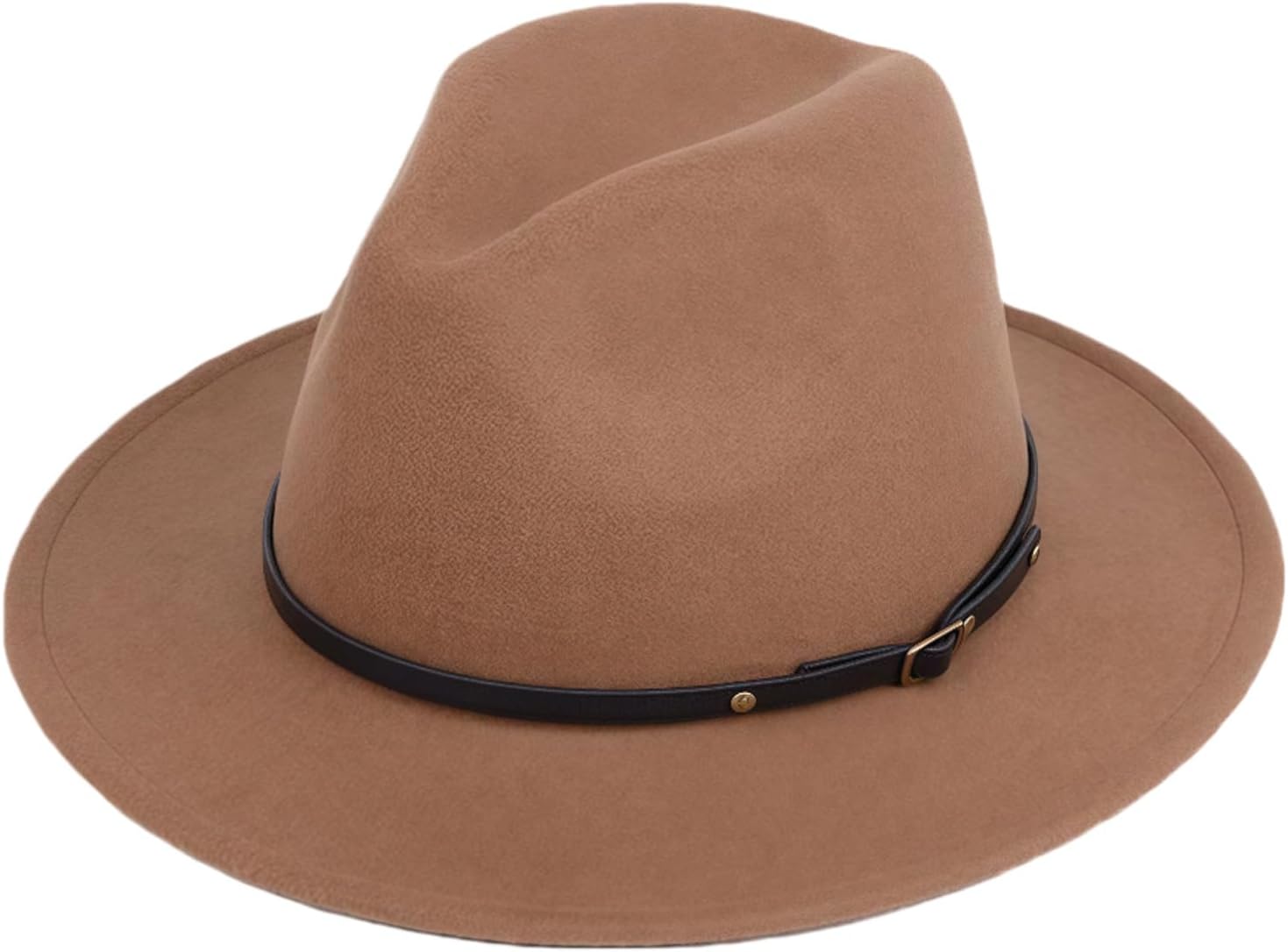 Unisex Womens Mens Adjustable Classic Wide Brim Belt Buckle Fedora Hat Felt Panama Hat Church Jazz Cap