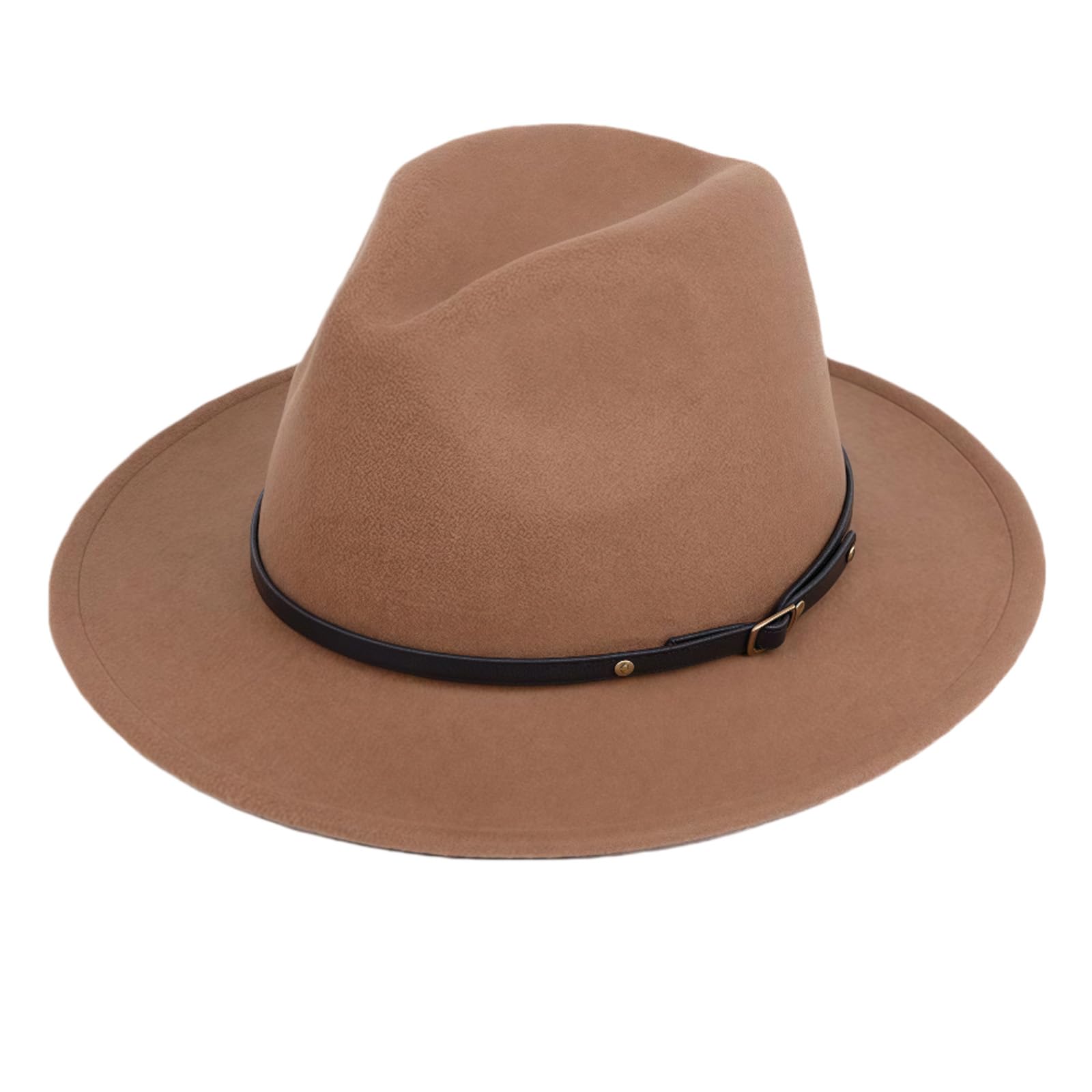 Bamboopack Women's Khaki Classic Wool Fedora Hat With Belt Buckle Wide Brim Panama Hat Trilby Hat Derby Cap, (Wttc87782)