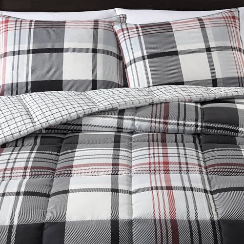 Image of Eddie Bauer- Queen Duvet Cover Set, Reversible Microsuede Bedding Set with Matching Sham(s), Casual Home Decor (Normandy Plaid Black, Queen)
