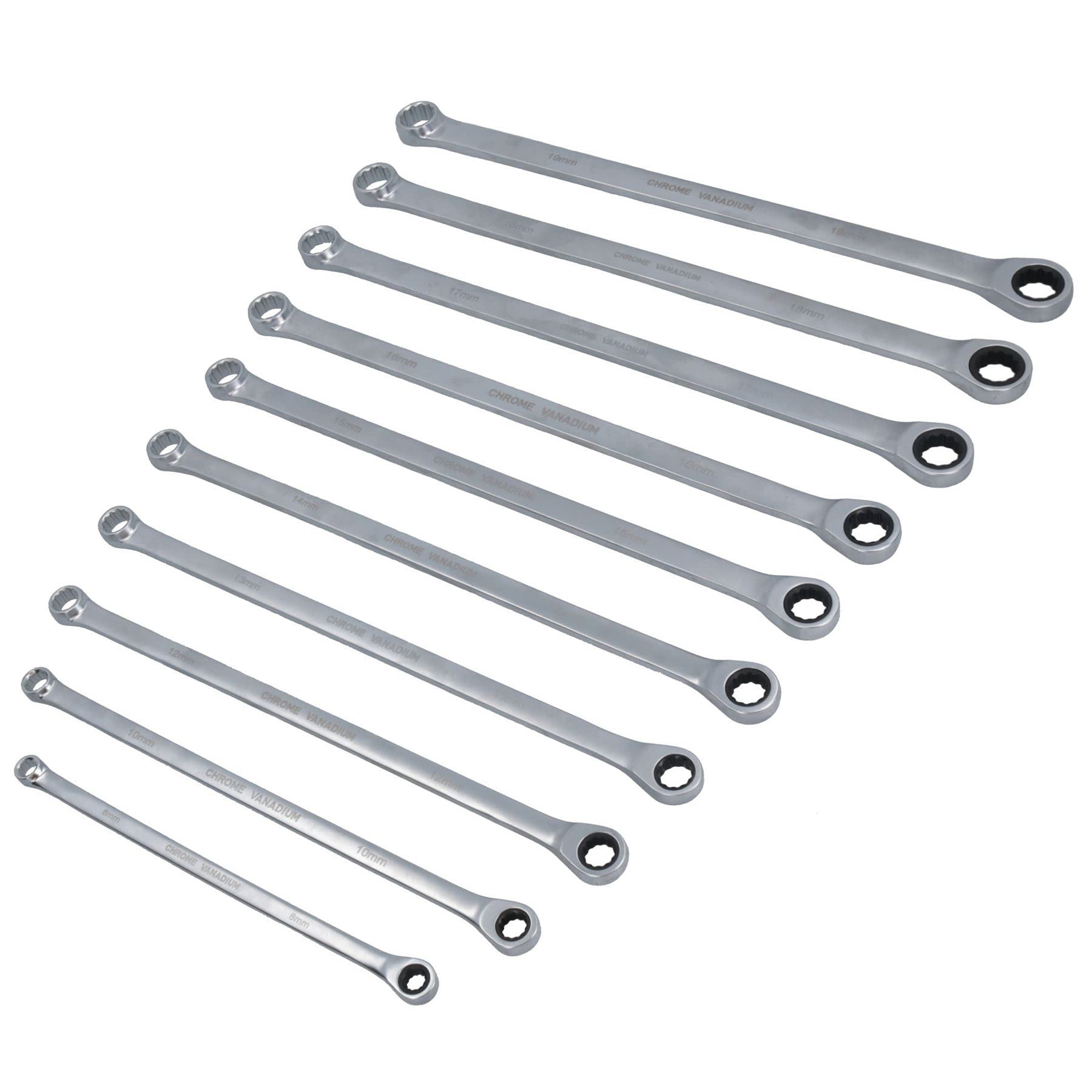 AB Tools Metric Aviation zestaw kluczy oczkowych z grzechotką, 8 mm – 19 mm, 72 zęby, 10 szt
