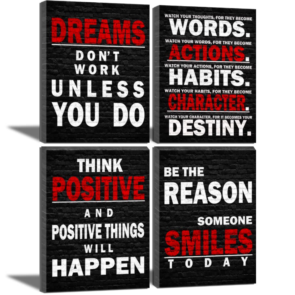 Motivational Wall Decor Art Red Black Gym Office Wall Art Inspirational Poster Quote Framed Positive Canvas Wall Art for Office Bedroom Dorm Wall