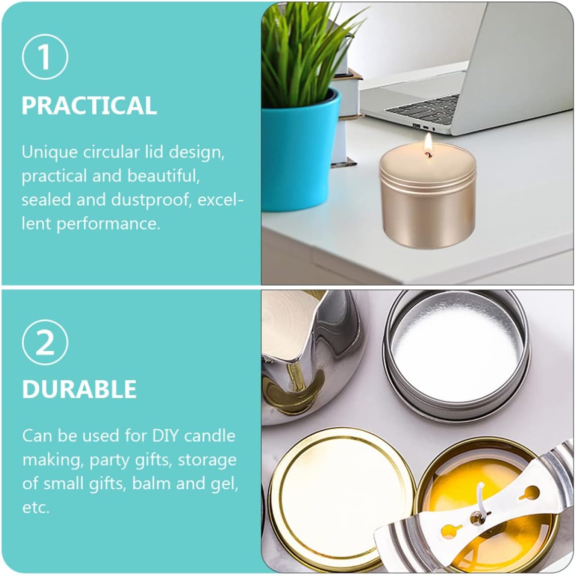 FONDOTIN 6pcs Aluminum Candle Making Jars Containers for Facial Cream Solid Perfume Travel Storage Reusable Versatile for Crafts and Organization