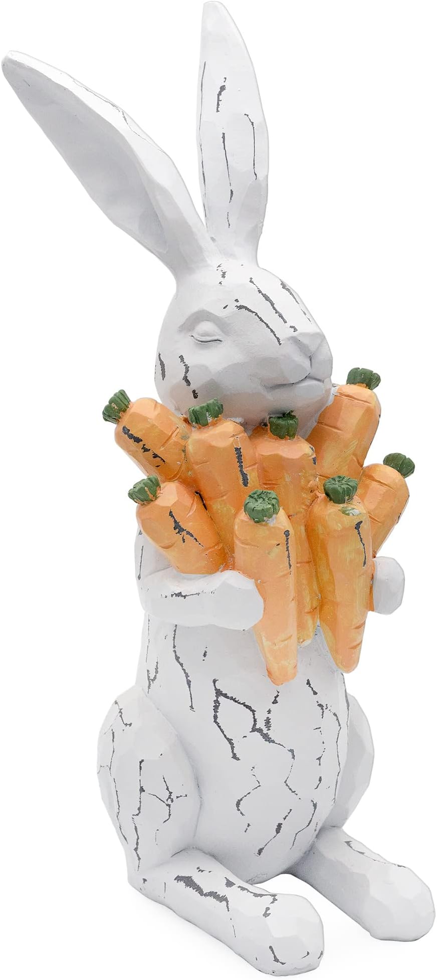 AuldHome Design Rabbit Statue w/Carrots (13-Inches); Large Easter Decor Farmhouse Style Bunny Figurine