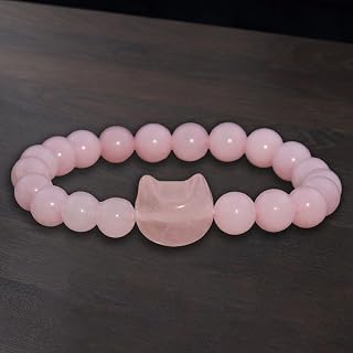 Bracelet bohème en pierre naturelle avec tête de chat et œil de tigre, turquoise, quartz rose, malachite, simple élastique, pour femme, rose