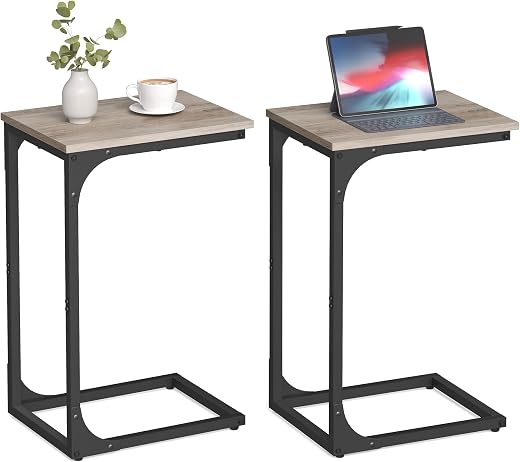 VASAGLE C-Shaped End Table Set of 2, Small Side Table for Couch, Sofa Table with Metal Frame for Living Room, Bedroom, Bed...