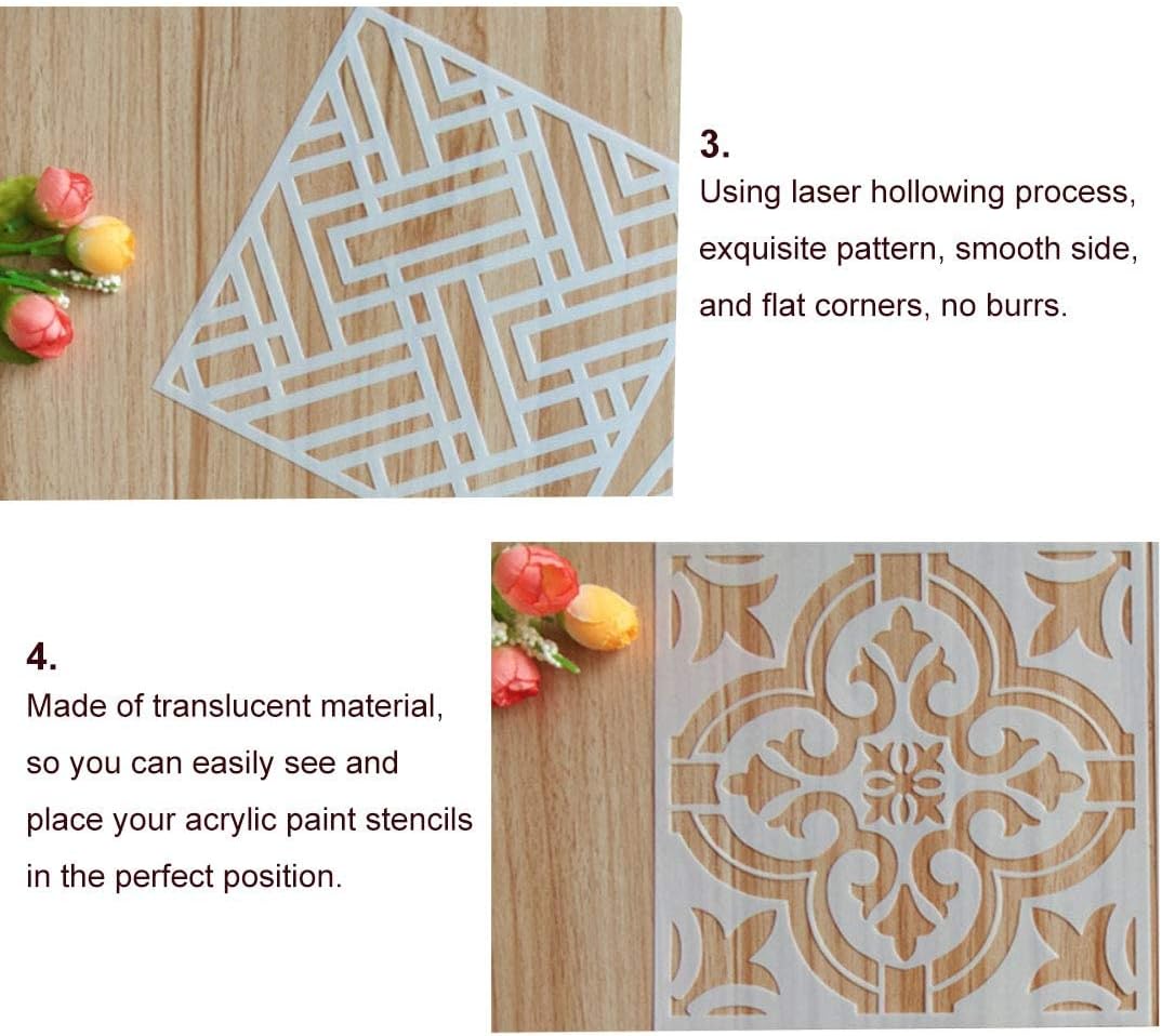 12 x 12 Inch Large Size Reusable Stencil Laser Cut Painting Template Floor Wall Tile Fabric Furniture Stencils Painting Stencils (A4, 2 PC)