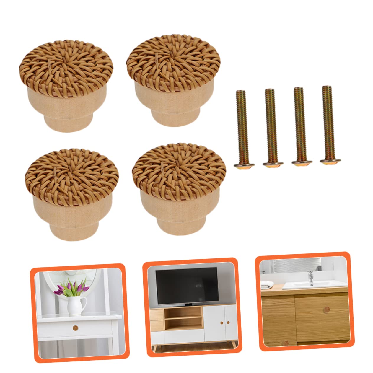 Gadpiparty 3 Set Manico in Bambù Pomelli Per Mobili Da Cucina Tavolo Da Trucco Arredamento Legnoso Armadietti Il Comò Tira La Pomelli Decorativi Per Porte Vimini Di Legno 4 Pezzi*3