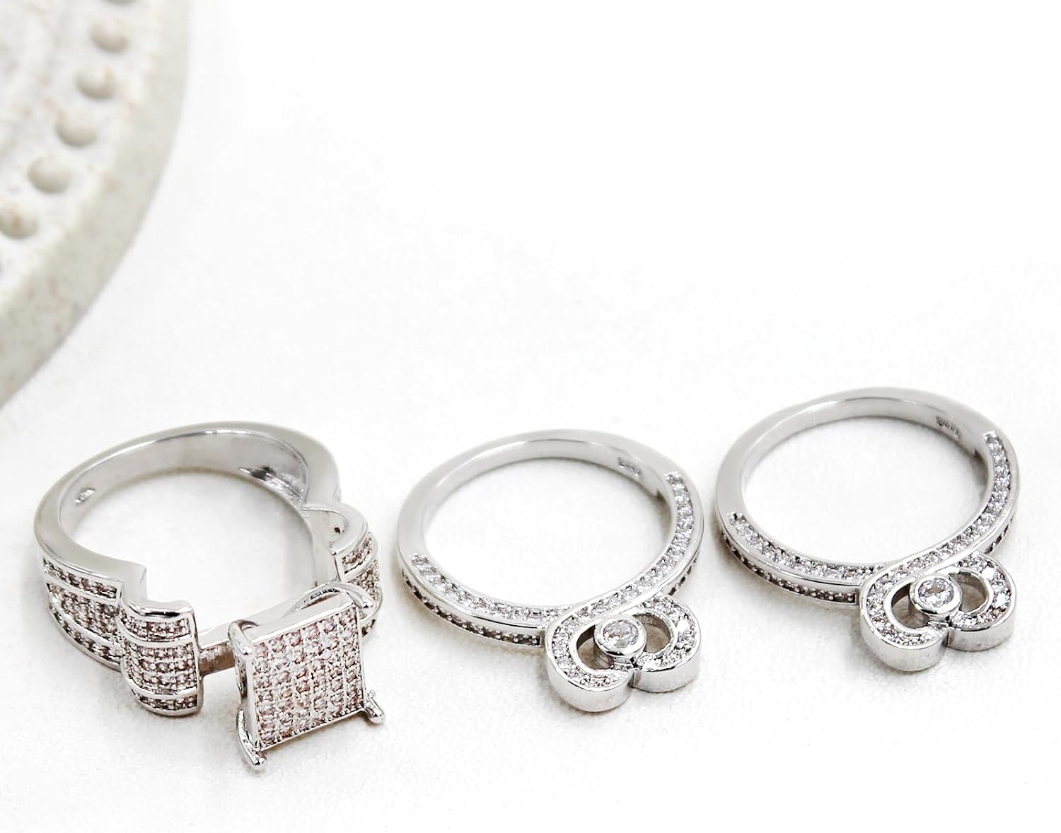 Uloveido 3 Pieces Bridal Stacking Rings Set Wedding Engagement Heart Rings Set Platinum Plated Jewelry Stacking Rings Set for Women Female Anniversary Ring Gift with Cubic Zirconia Stones Y451