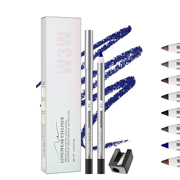 Eyeliner Pencil, Longwear Waterproof Gel Eyeliner Pen, Smooth Gliding Eye Liner Pen with Built-in Sharpener, Smudge Proof Long Lasting Colored Eyeliners Eye Makeup Tools 07 Navy Blue