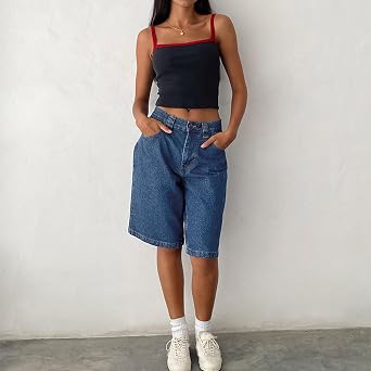 KMBANGI Y2k Women Jean Shorts High Waisted Carpenter Denim Shorts with Pockets Trendy Fashion Summer Shorts