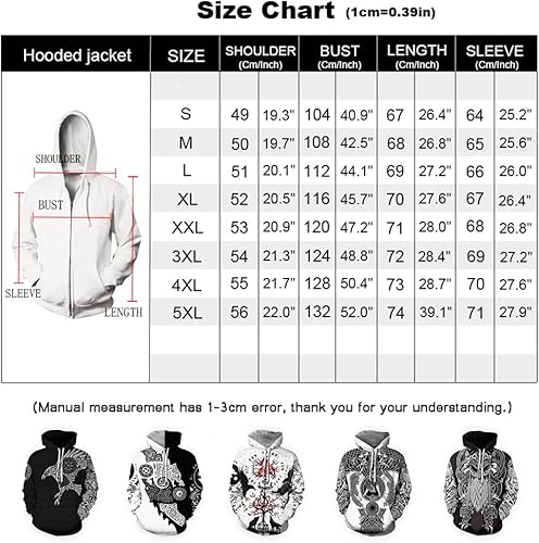 Miniatura 4 de Sudaderas con capucha de lobo vikingo para hombre, con estampado de lobo nórdico Fenrir con cremallera, sudadera casual atlética con capucha para