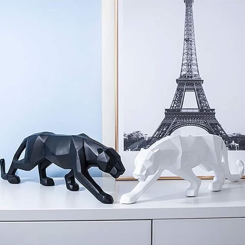 Miniatura 5 de Abstracto Estatuas De Leopardo Panther Escultura Mano Anhelada Animal Resina Decoración Moderno Para El Hogar Grande Blanco