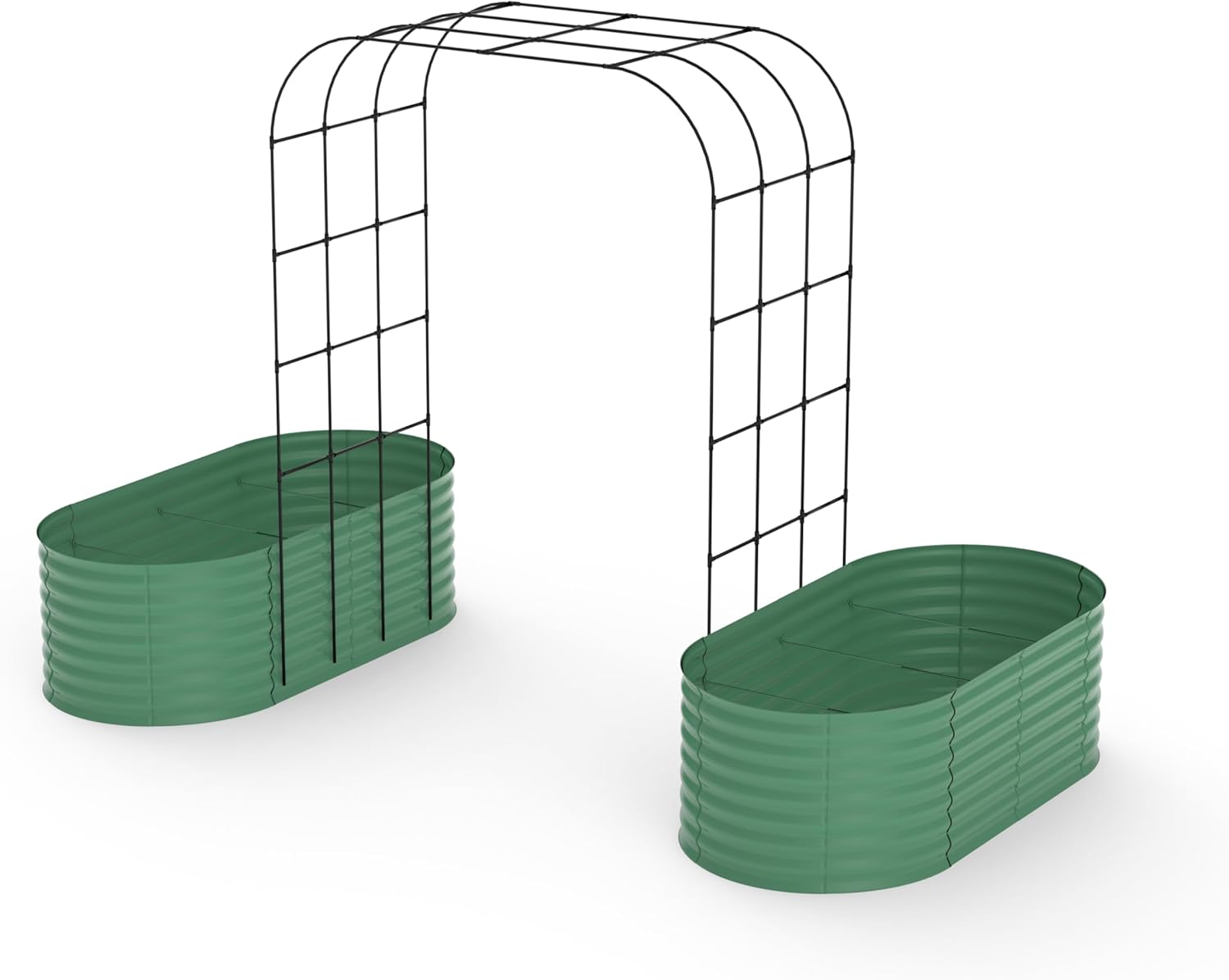 Expandable Arch Trellis Raised Bed Kit – 95" Metal Garden System with Vertical Netting, Plant Ties, and Drainage Design for Vegetables, Flowers, and Vines (Rust-Proof Green)