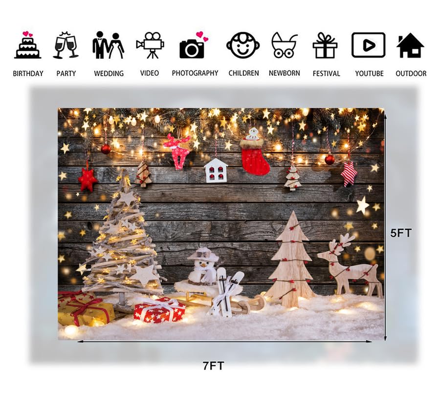 7x5ft Christmas Photo Backdrop - Winter Snowman & Trees Holiday Photography Background For Parties