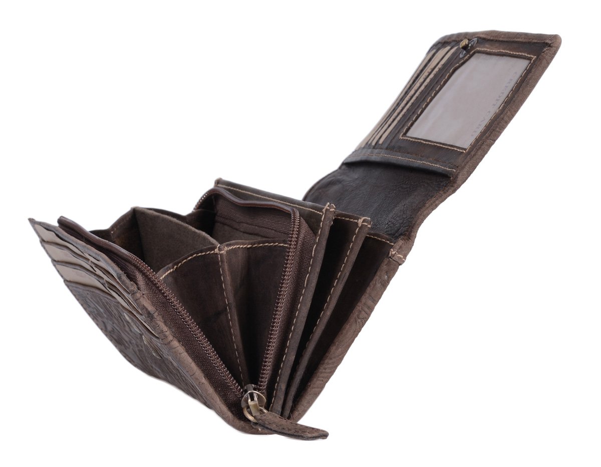 LEAS Große Damenlangbörse Natur RFID Schutz Echt-Leder, Dunkelbraun Vintage-Collection