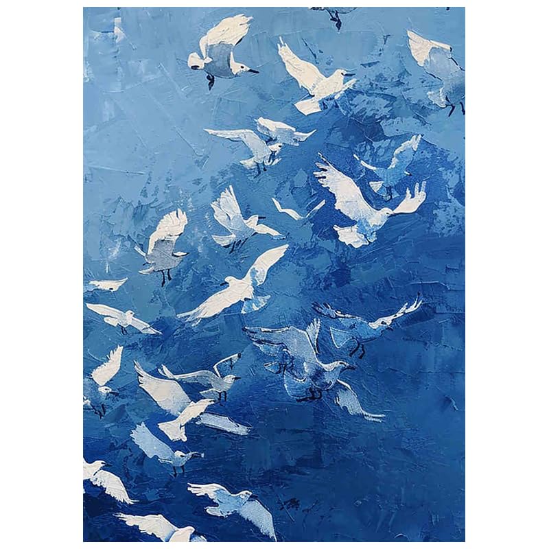 Peinture à l'huile colombe de la paix tableau abstrait bleu art mural moderne 70x100cm