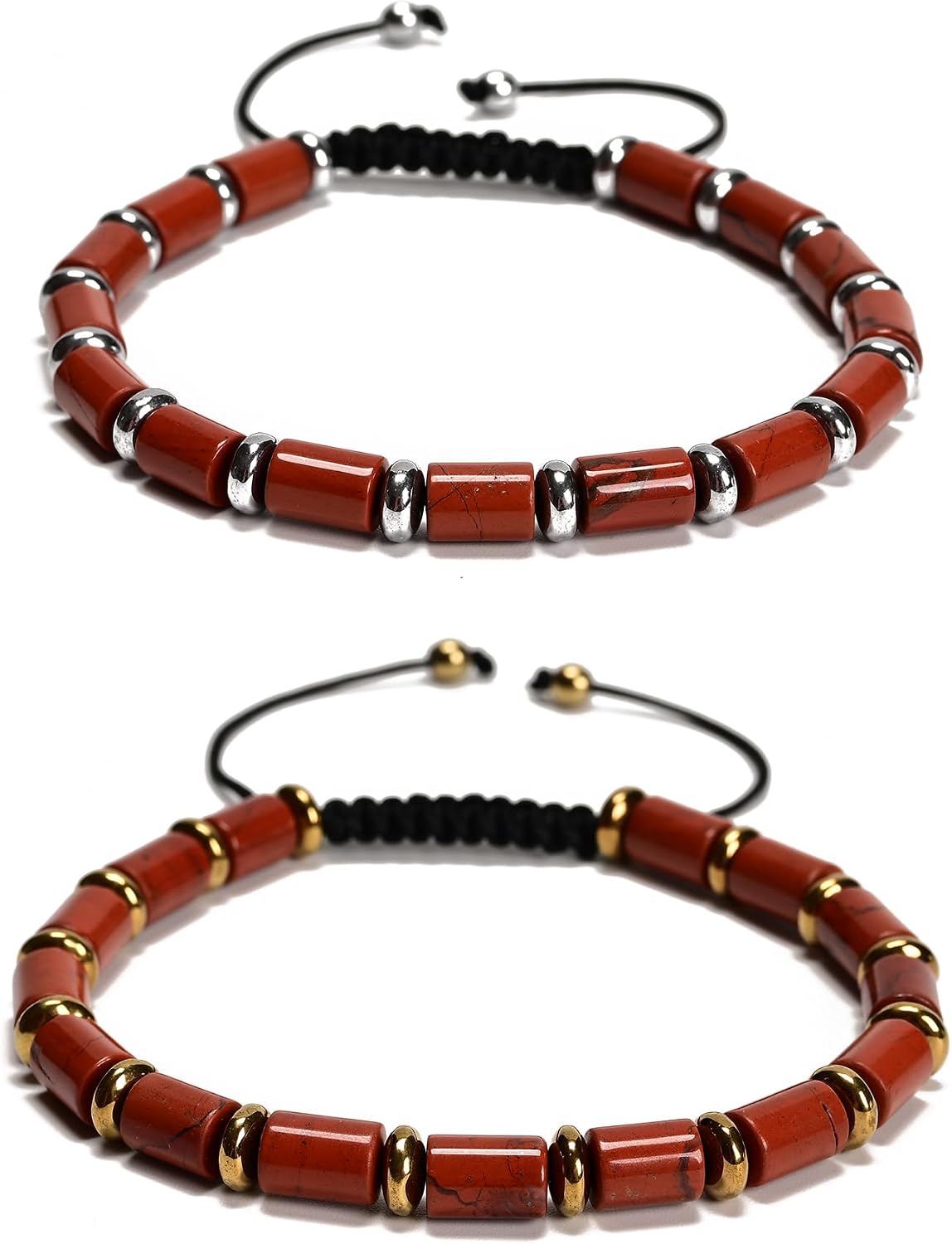 2Pcs 6x8mm Tube Bead Healing Stone Adjustable Beaded Bracelet - Spiritual Energy Boho Jewelry Gifts for Women Men