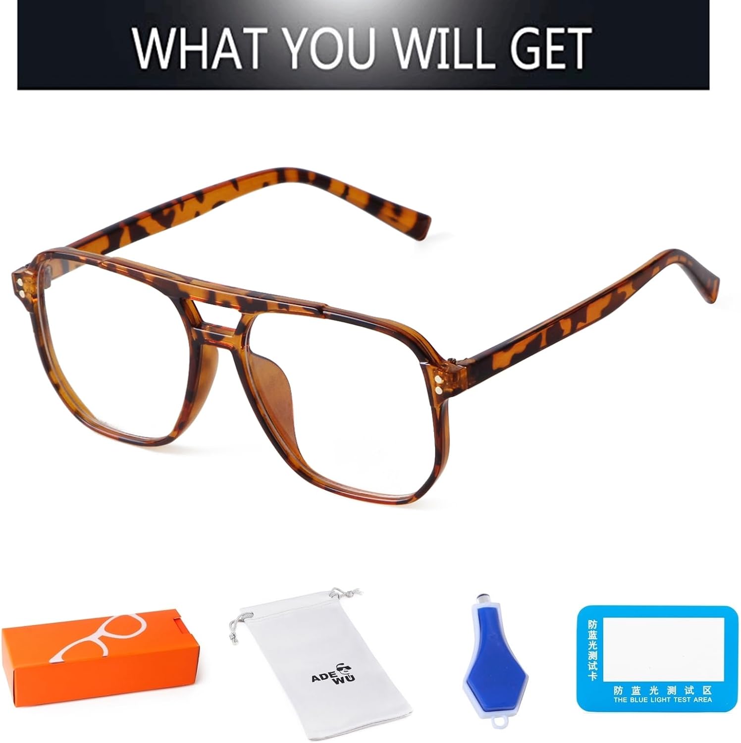 ADE WU Aviator Blue Light Glasses for Woman Tortoise Shell Bluelight Glasses Womens Fashion Oversized Big Large Eye glasses Frames - Image 8