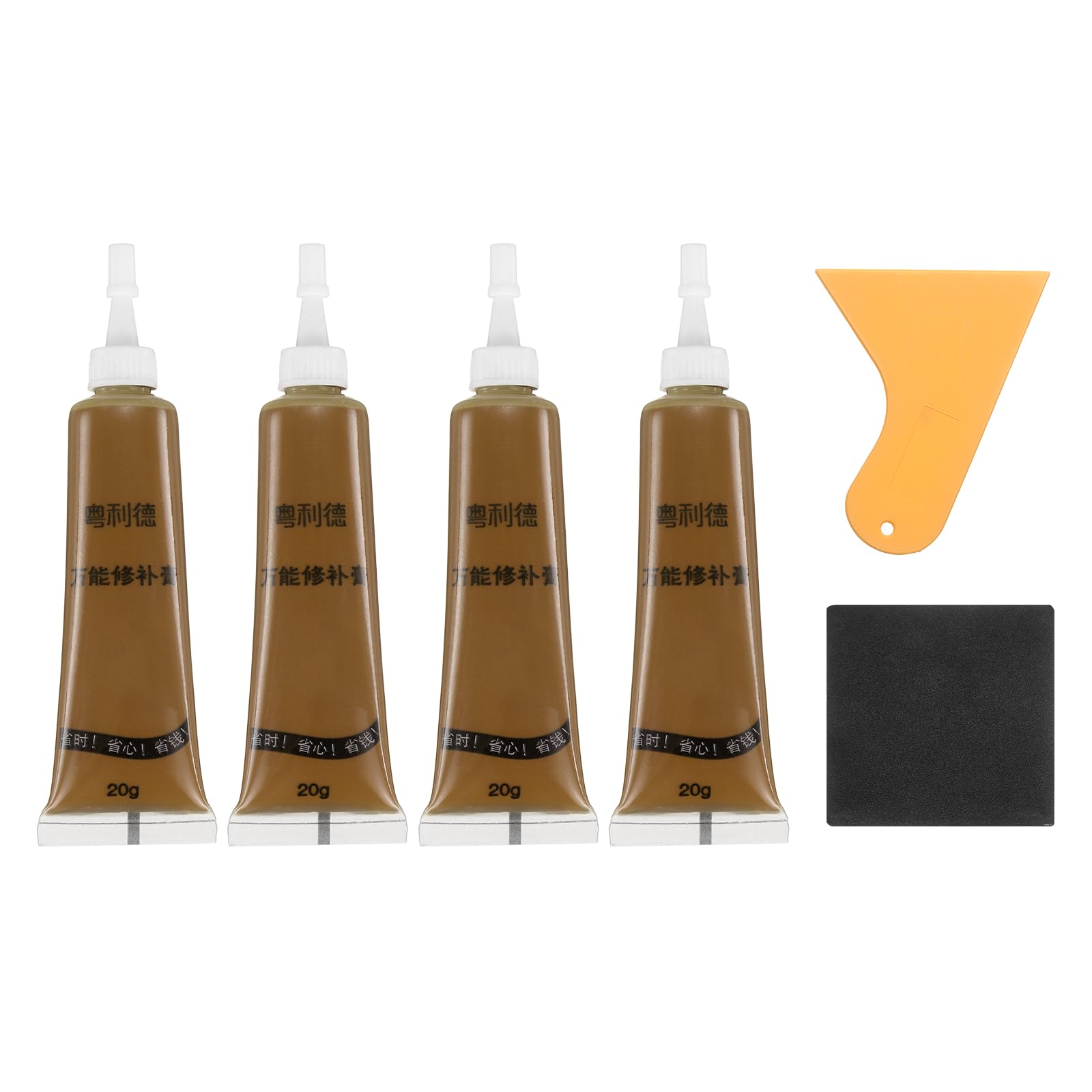 sourcing map Wood Repair Kit, 4 Pcs Touch Up Filler Wood with Scraper Sandpaper for Scratches Holes Crack Tables Desks Wooden Floors Repair Cover Ups, Light Teak Green