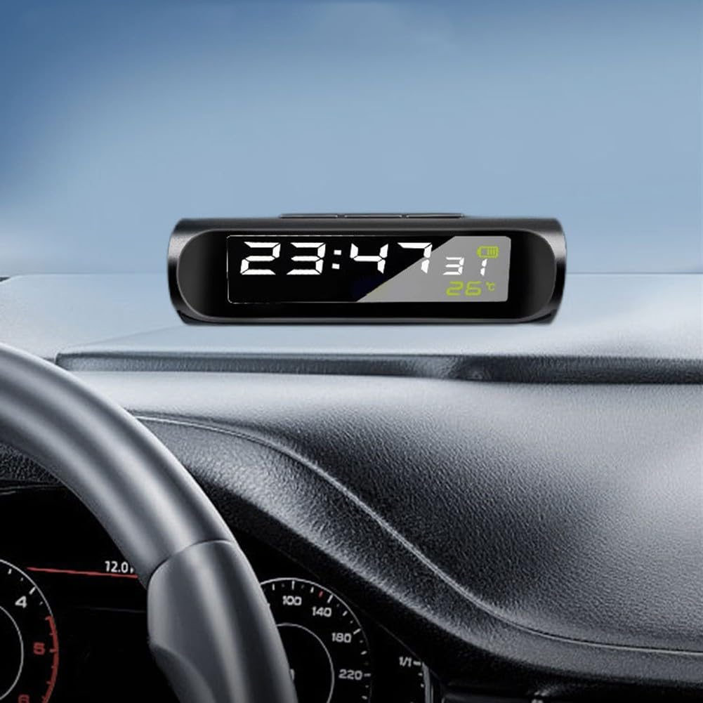 Termómetro digital para coche, reloj solar para coche, termómetro digital, pantalla automática, soporte para tablero de instrumentos para oficina, uso doméstico, color negro