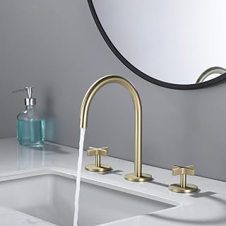 Indare Bathroom Faucet,8 Inch Bathroom Faucet 3 Hole Gold Bathroom Faucet, Brushed Gold Bathroom Sink Faucet, Brass Bathroom Faucets Lead-Free with Overflow Pop Up Drain and Water Supply Lines