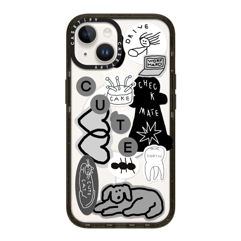 CASETiFY インパクト iPhone 14 ケース [MIL規格準拠 (4x MIL-STD-810G)/2.5mからの落下試験をクリア/MagSafe に対応] - INAP STICKER 01 - グロッシー ブラック
