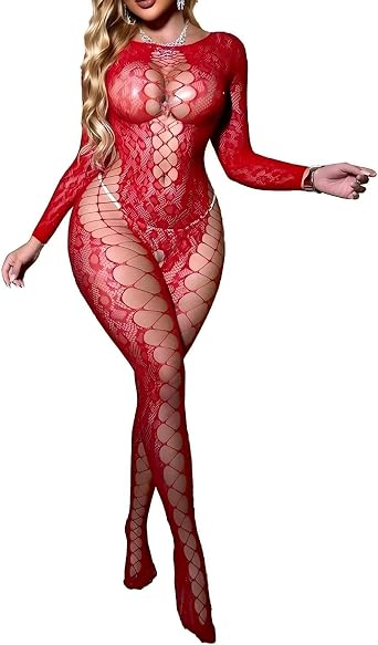 ROSVAJFY Womens Bodystockings Leopard Print Lingerie One Piece Fishnet Bodysuit Full Body See Through Jumpsuit Sexy Tights
