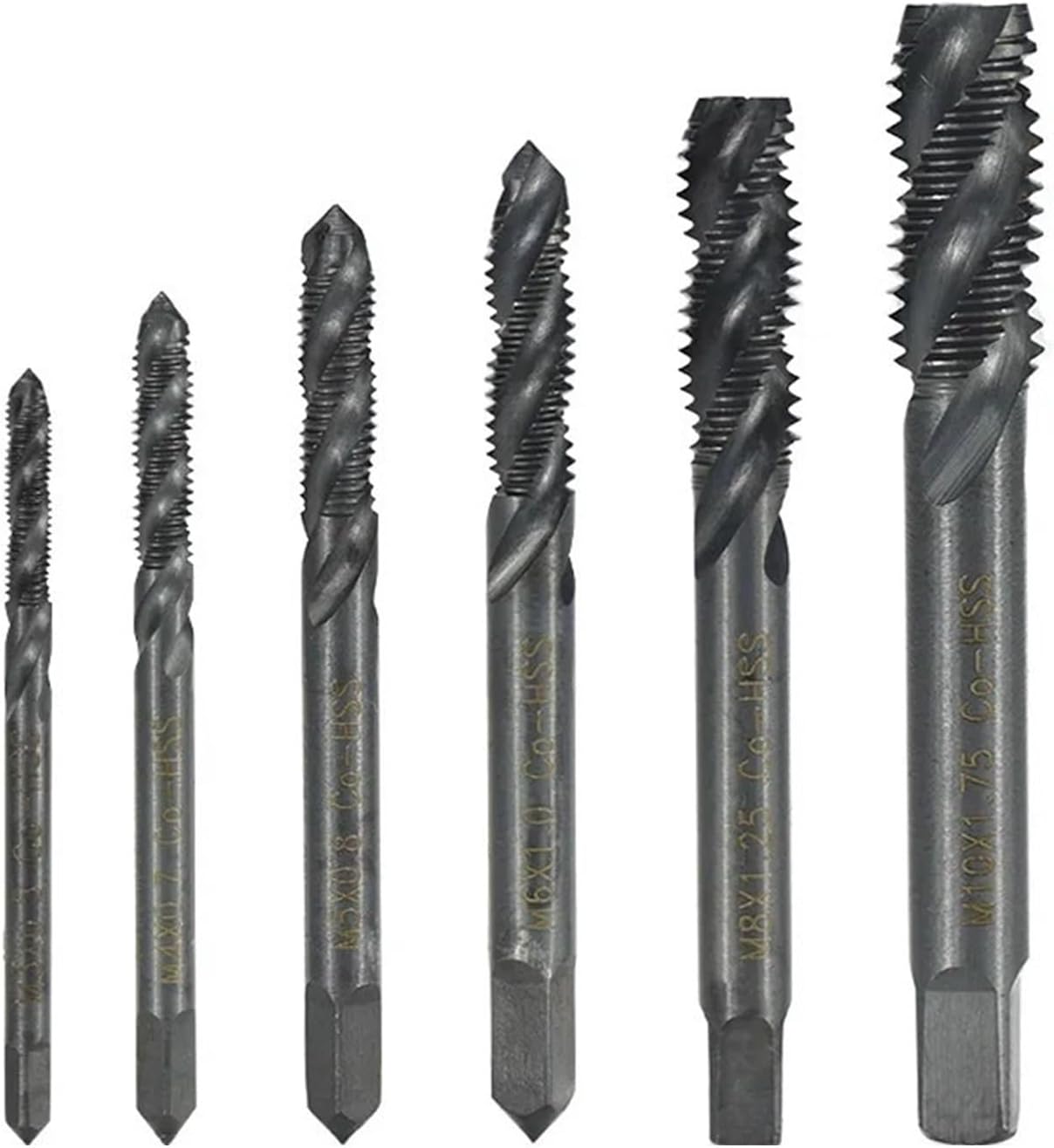 6pcs Thread Tap Set M3 M4 M5 M6 M8 M10 Nitride Coated Spiral Straight Metric Screw Thread Taps Threading Tools Tap Drill Bit(6pcs Straight Tap)