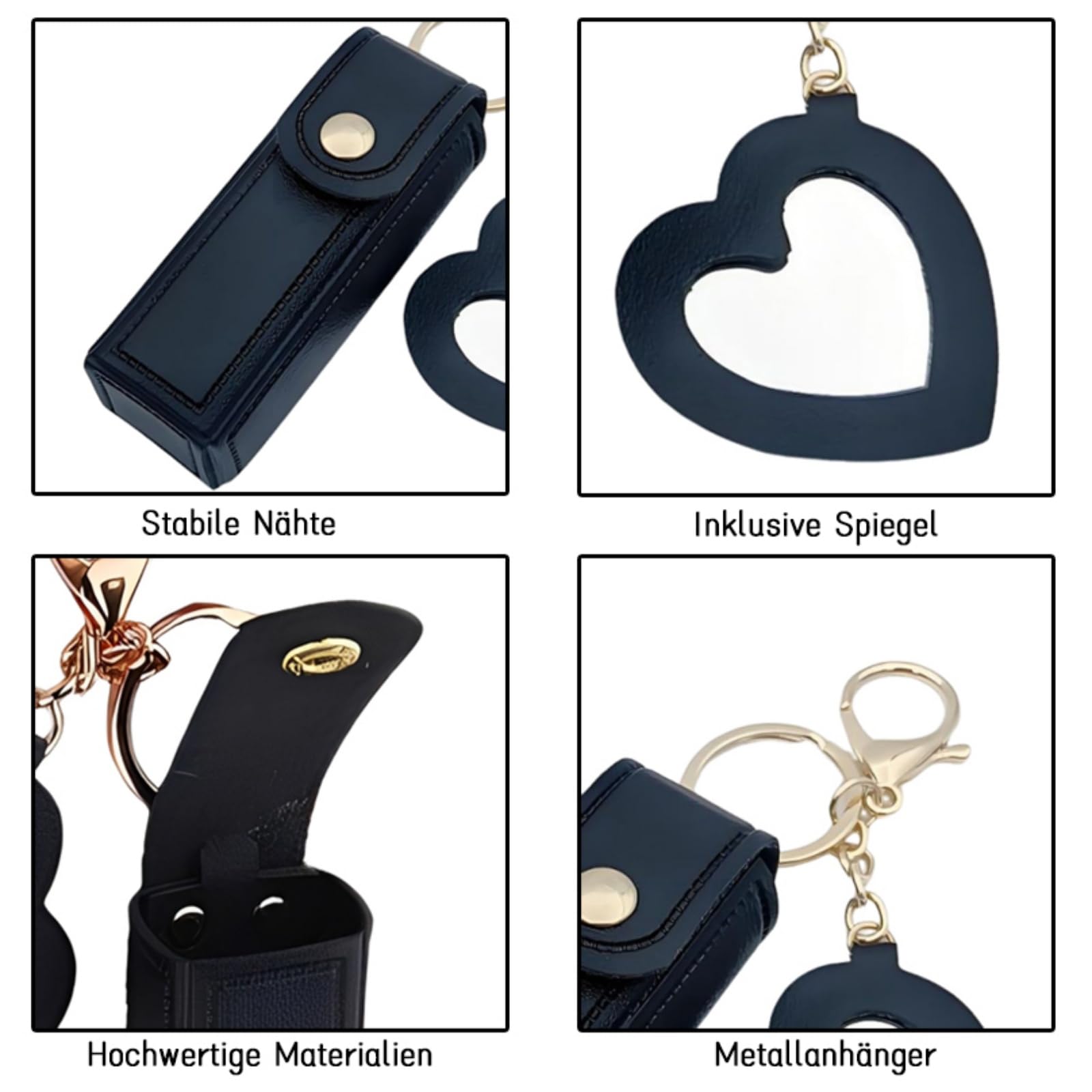 4 sztuki etui na pomadkę ze skóry z lusterkiem w kształcie serca, etui z poliuretanu, uchwyt na pomadki, woreczek na błyszczyk do ust, woreczek na balsam do ust, dla kobiet, na podróż, imprezę,