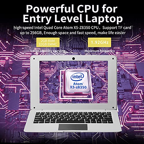 Smart-Us Zwying High-Performance Laptop 10.1 Inch Ultra-Thin Portable Office Entertainment Notebook Only 0.8Kg Quad-Core Processor 2G+32Gb Emmc Pre-Installed Win 10 Professional, Office 2010 (White) #TOP7