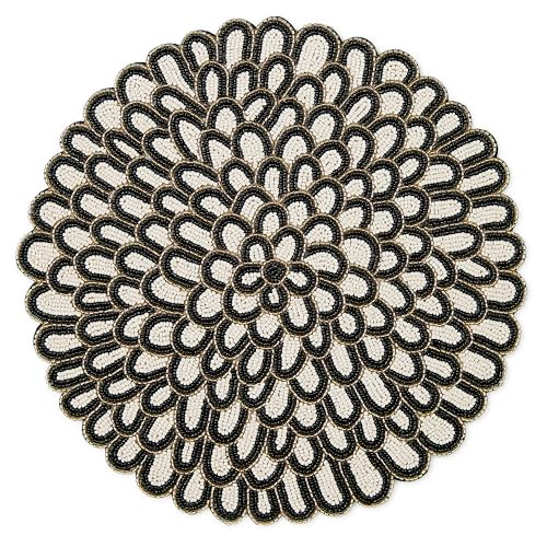 MACKENZIE-CHILDS Beaded Placemat, Indoor Table Mat, Black-and-White Posie