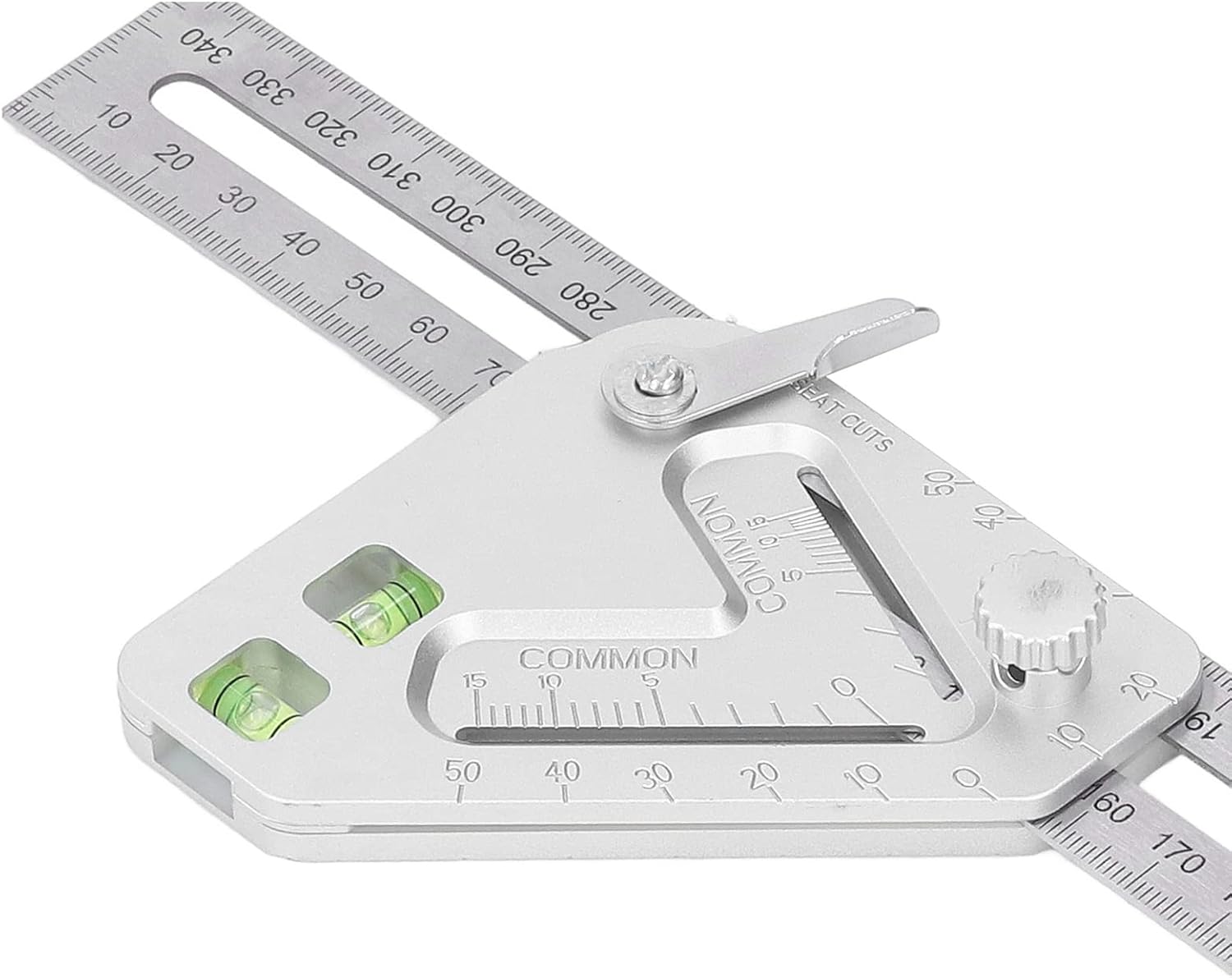 Combination Square, Woodworking Triangle Ruler Silver Flexible Wear Resistance Triangle Ruler with Bubble Level