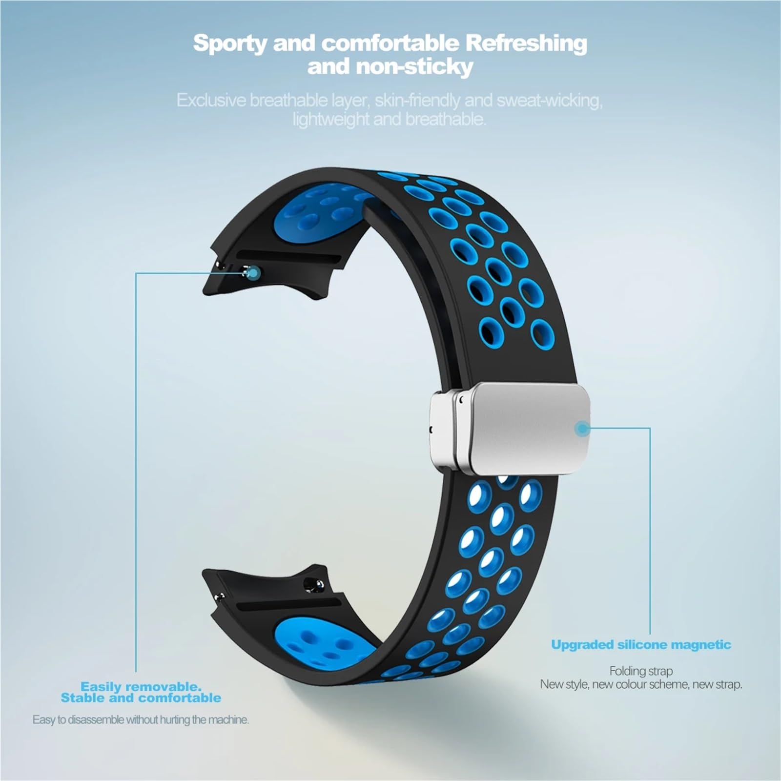 JDIME Cinturino in silicone da 20 mm per Samsung Galaxy Watch 6 Classic 43 47mm 5Pro 45mm Breathe No Gaps Orologio con fibbia magnetica 7 6 5 4 40mm 44mm Cinturini per orologi