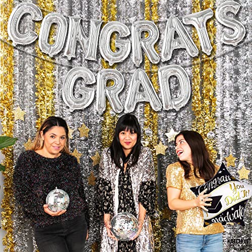Image of Graduation Decorations 2026 | Congrats Grad Balloons - 16 Inch | Silver Congrats Grad Banner | Congratulations Banner For 2026 Graduation Decorations | Silver Graduation Balloons, KatchOn